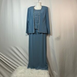 Montage‎ by Mon Cheri Womens Dress Suit Formal Beaded Blue Special Occasion 10P